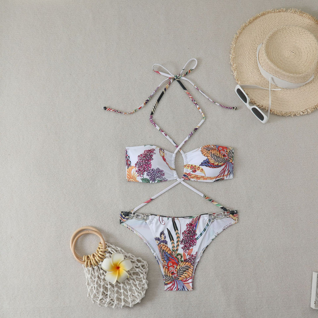 Tropical Floral Print Bikini Set  Swimwear