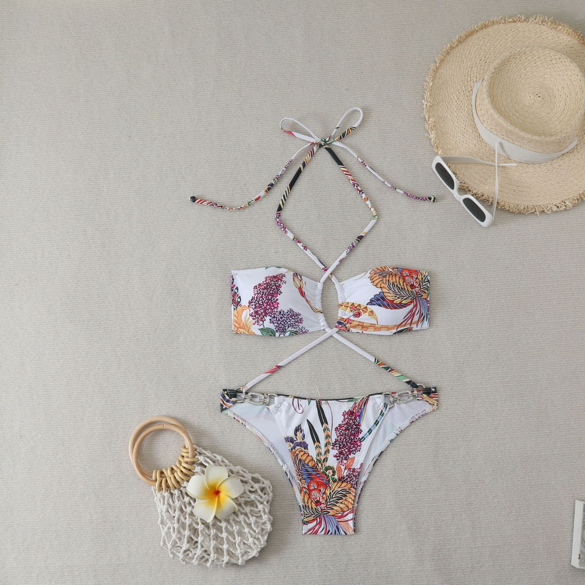 Tropical Floral Print Bikini Set  Swimwear