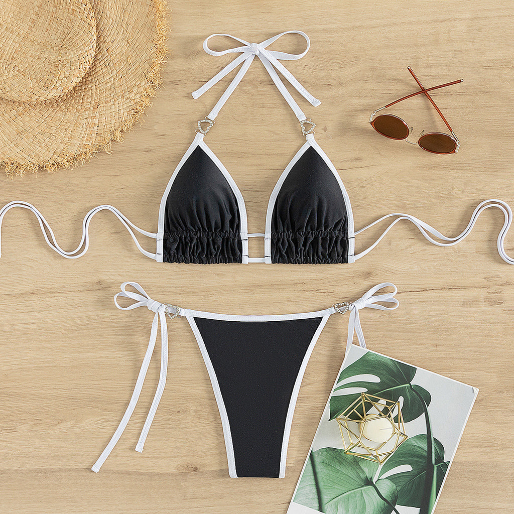 Color blocked double tie women's split bikini swimsuit