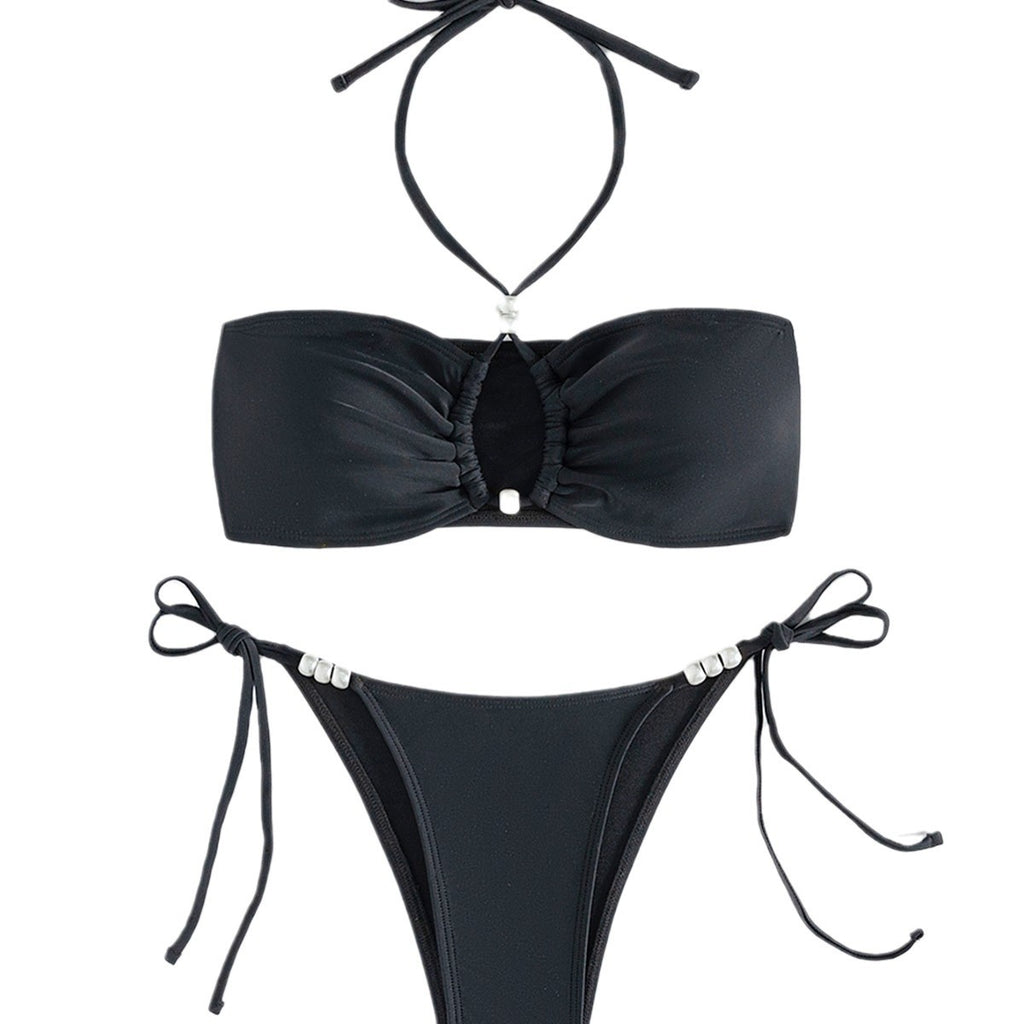 Strapless neck hanging bead sexy women's swimsuit