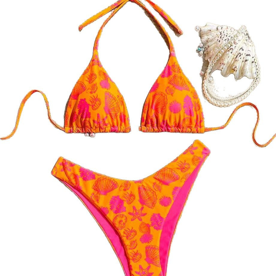 Swimwear Printed Tie-Up Sexy Three-Piece Separated Bikini Swimsuit Bikini