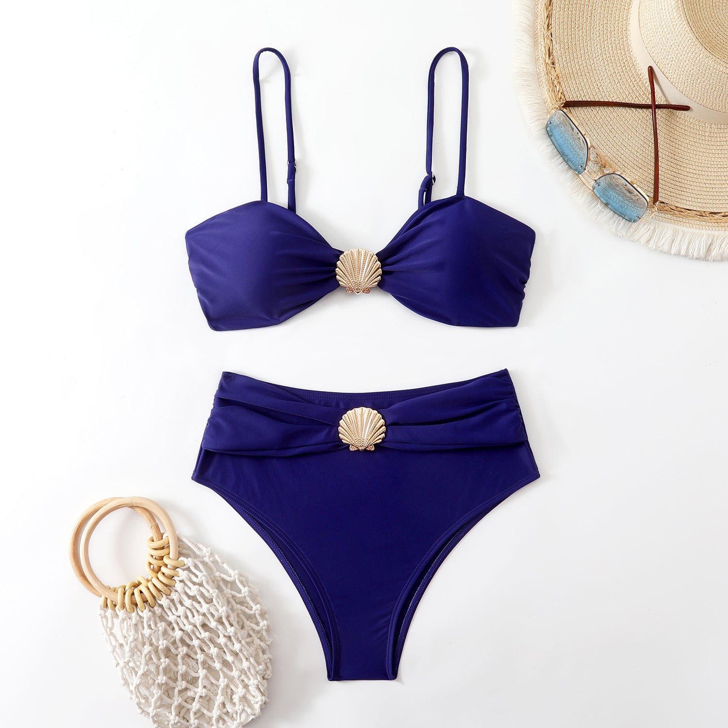 Women's Two-Piece Swimsuit Sexy Shell Buckle Triangular Cup Swimwear Plus Size