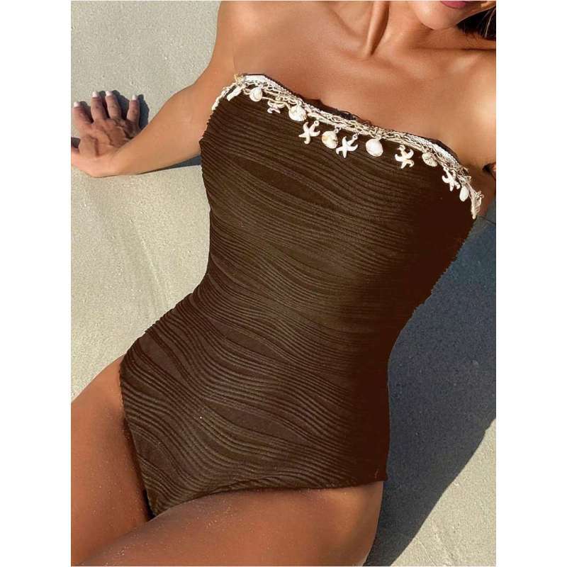 One-Piece Swimsuit with Pleated Slimming Design, Sexy Backless Swimwear