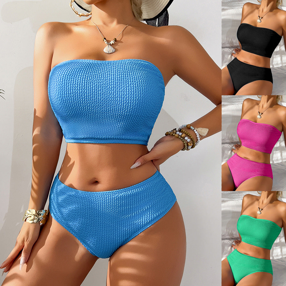 Solid color strapless swimsuit