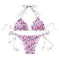 Floral Print Triangular Cup Beach Swimwear Women's Three-piece Hot Spring Bikini Swimsuit