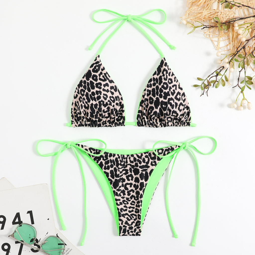 Leopard striped drawstring bikini swimsuit bikini