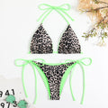 Leopard striped drawstring bikini swimsuit bikini