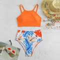 Sexy High-Neck Two-Piece Bikini Swimwear for Women, High-Waisted Printed Swimsuit