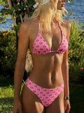 Printed neck strap triangle cup sexy bikini vacation swimsuit