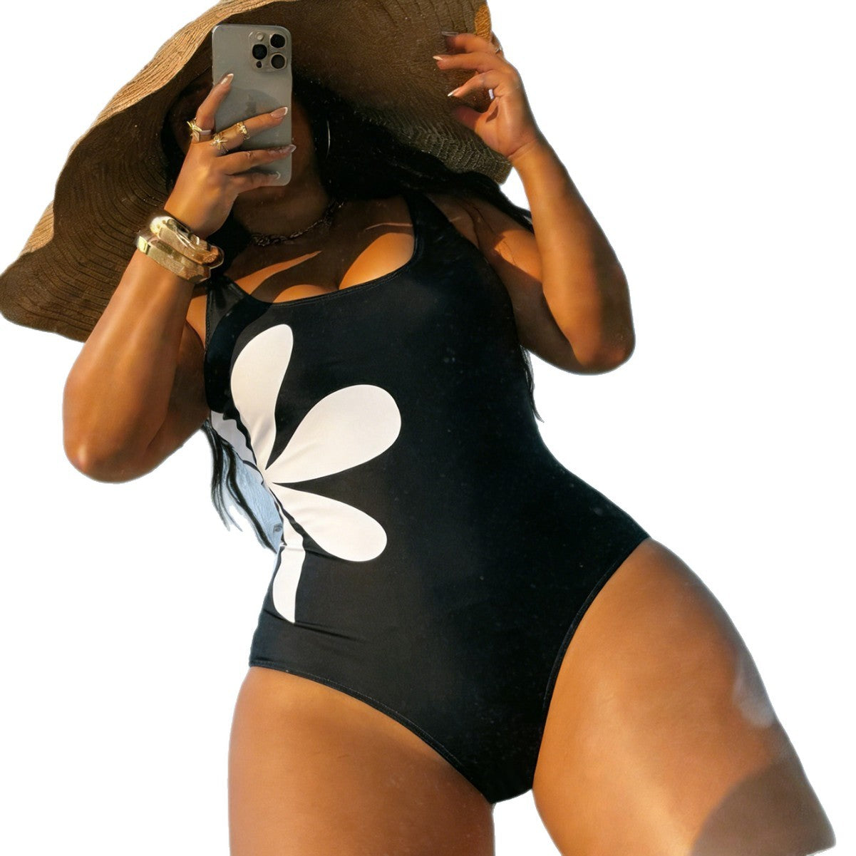 One piece waist printed one-piece bikini swimsuit for women