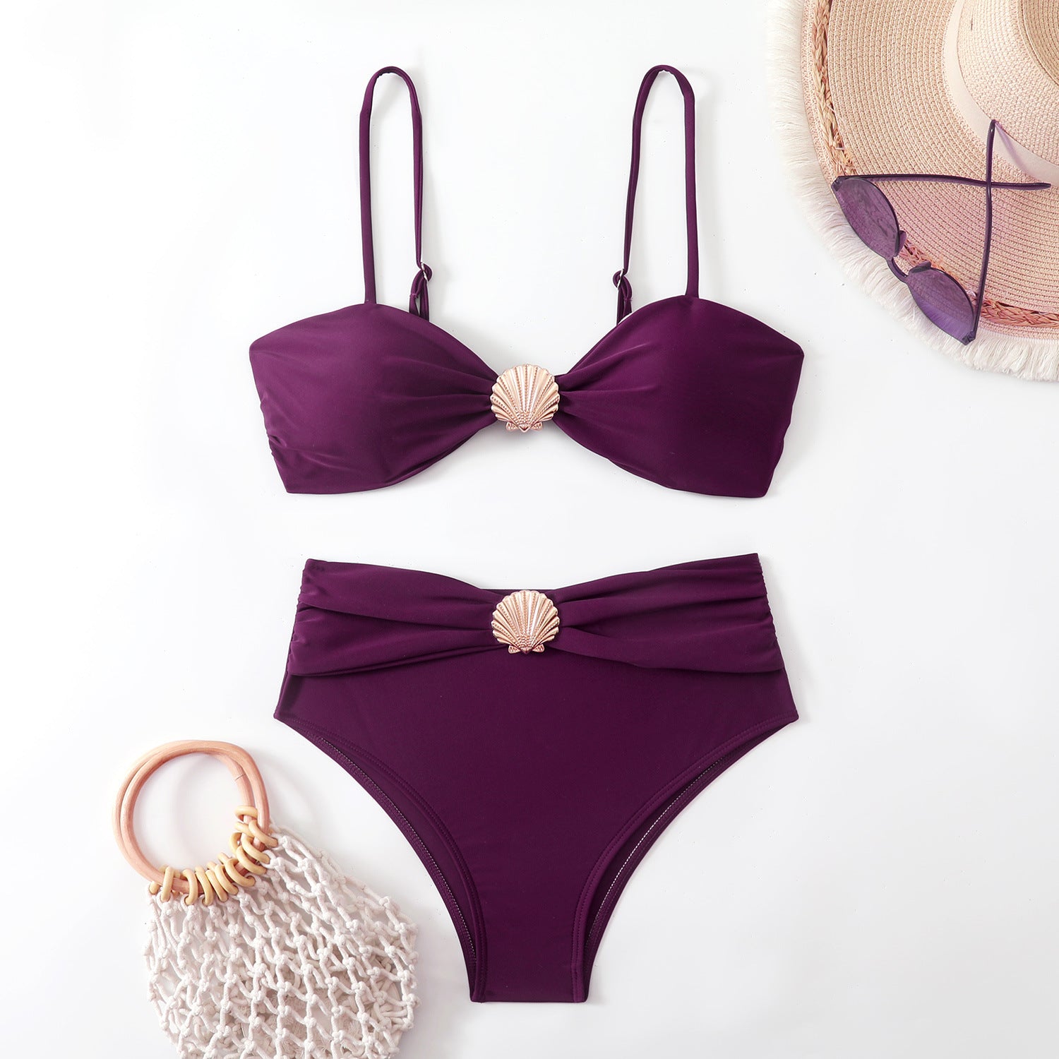 Women's Two-Piece Swimsuit Sexy Shell Buckle Triangular Cup Swimwear Plus Size