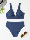 Split high waisted solid color bikini