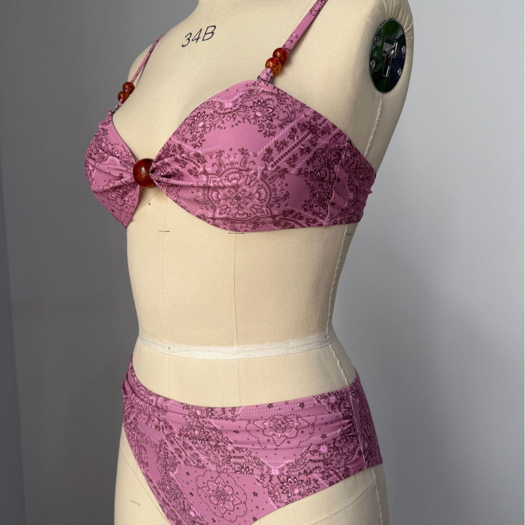 Purple printed lace up bikini women's split swimsuit