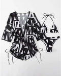 Printed Bikini Sunscreen Outer Mesh Three Piece Swimsuit Bikini