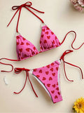 sexy two-piece swimsuit for women, backless halter neck tied bikini with print triangle bikini