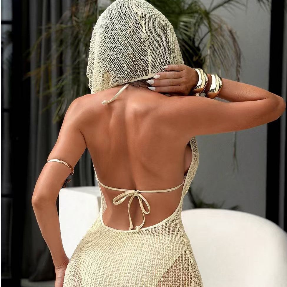 Solid Color Sexy Knit Cover-up Dress Three-Piece