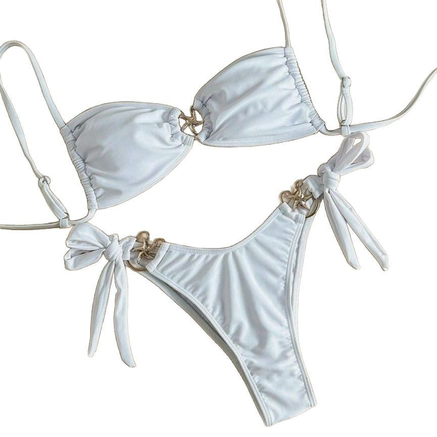 solid color two-piece swimsuit starfish sexy strap drawstring bikini