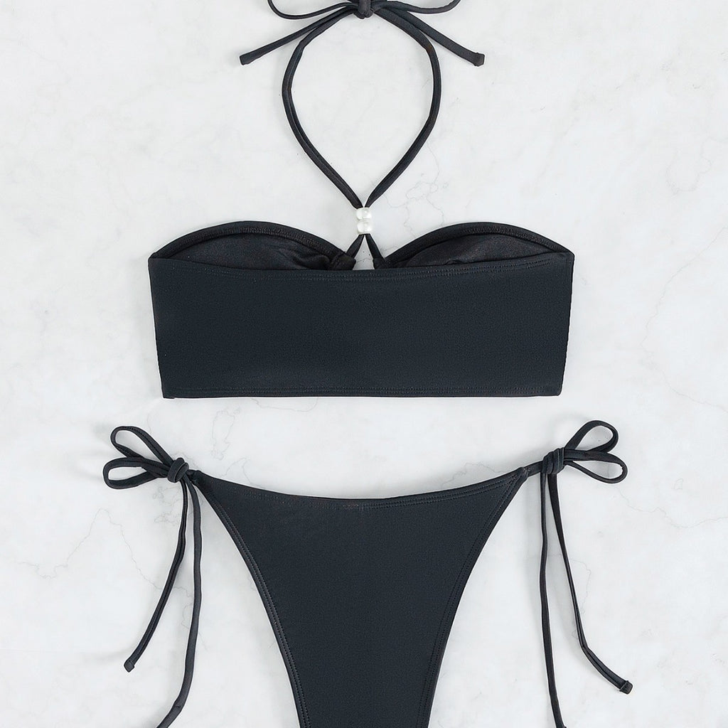Strapless neck hanging bead sexy women's swimsuit