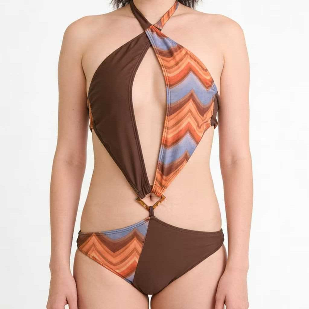 Women's One-Piece String Backless Sexy Printed Bodysuit Swim Suit