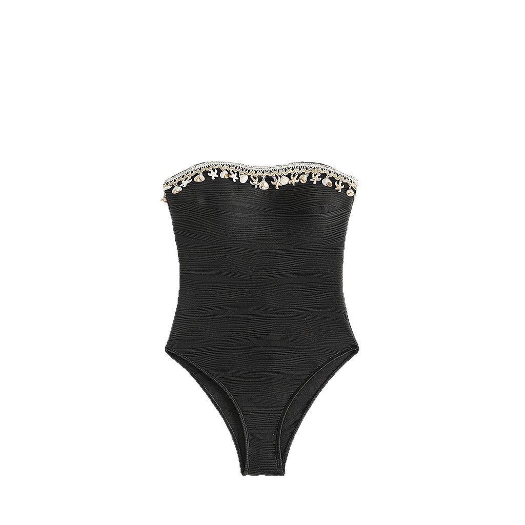 One-Piece Swimsuit with Shell and Starfish Metal Accessories, Beach Vacation Bikini