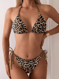 Sexy Leopard Print Bikini Swimwear Women's Halter Strappy Two-Piece Swimsuit