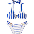 Blue and white striped neck hanging bikini sexy triangle cup