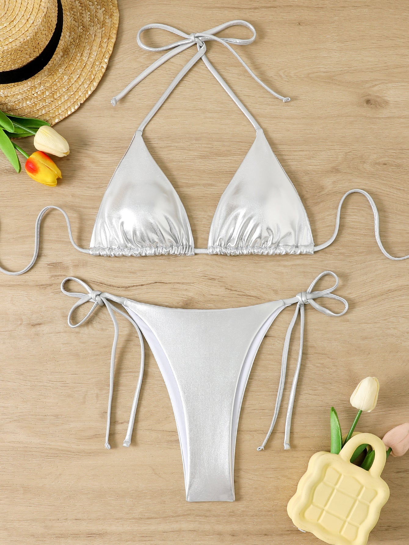 Swimsuit hot stamping shiny bikini three-point style