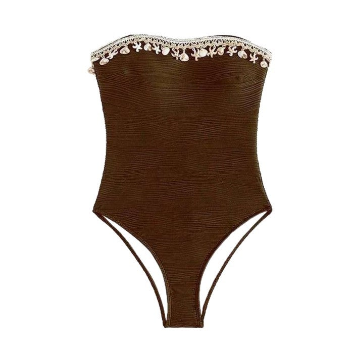 One-Piece Swimsuit with Pleated Slimming Design, Sexy Backless Swimwear