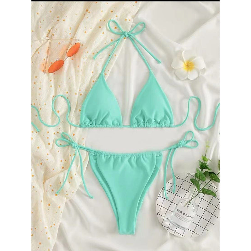 Solid color strap swimsuit with backless design