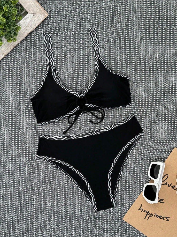 High waisted tied leopard print bikini swimsuit