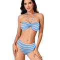 Bikini striped split neck swimsuit