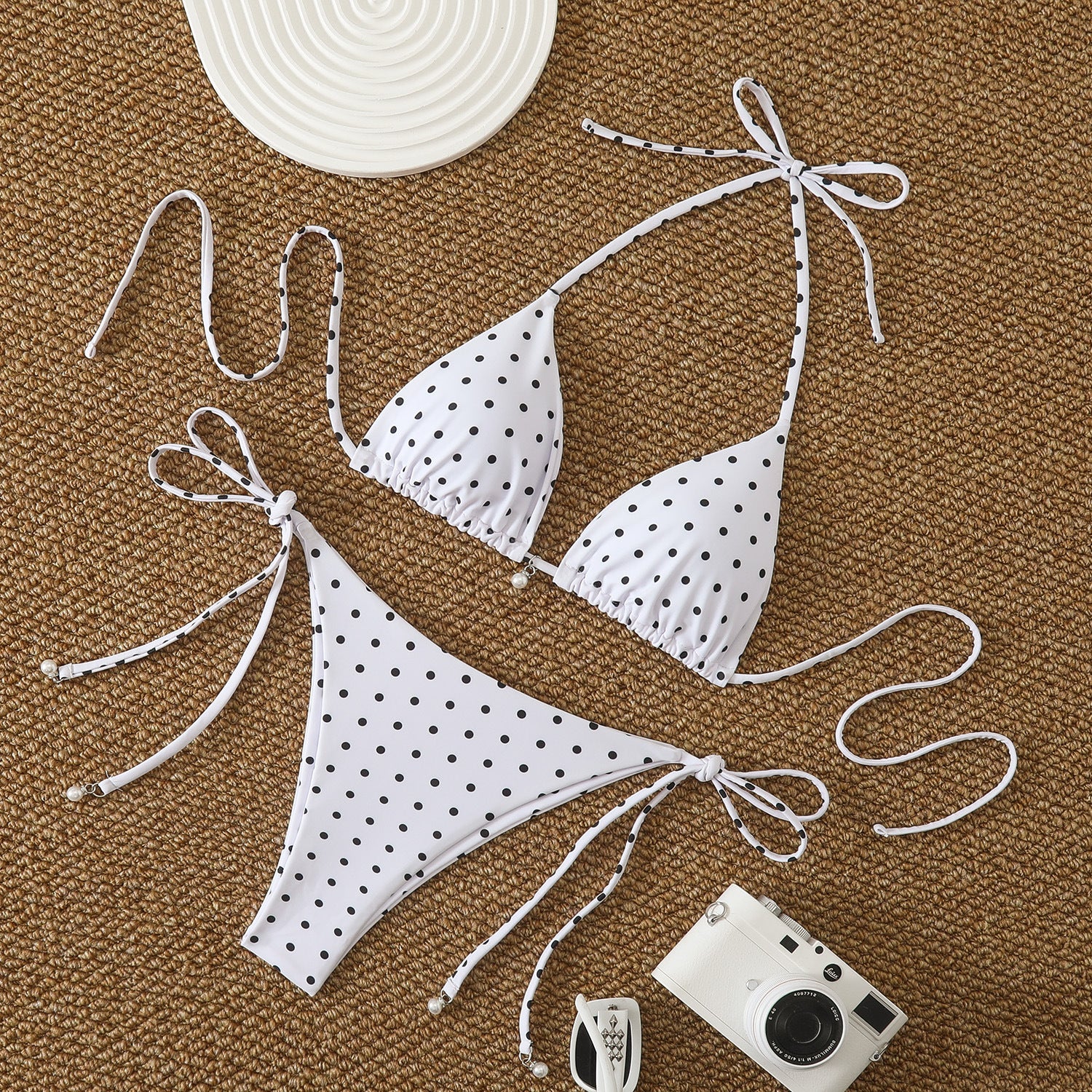 Fresh Dot Print, Strapless Halter Neck, Two-Piece Bikini Swimwear