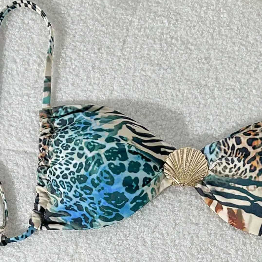 Leopard Print Bikini Set Women's Export Fitted Backless Triangular Quick-Dry Separated Swimwear
