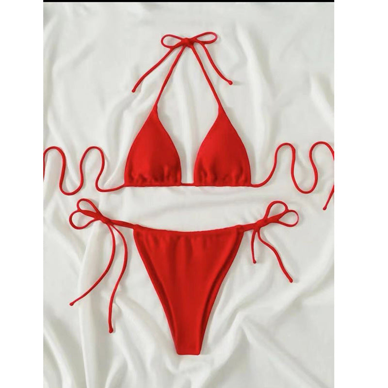 Solid color strap swimsuit with backless design