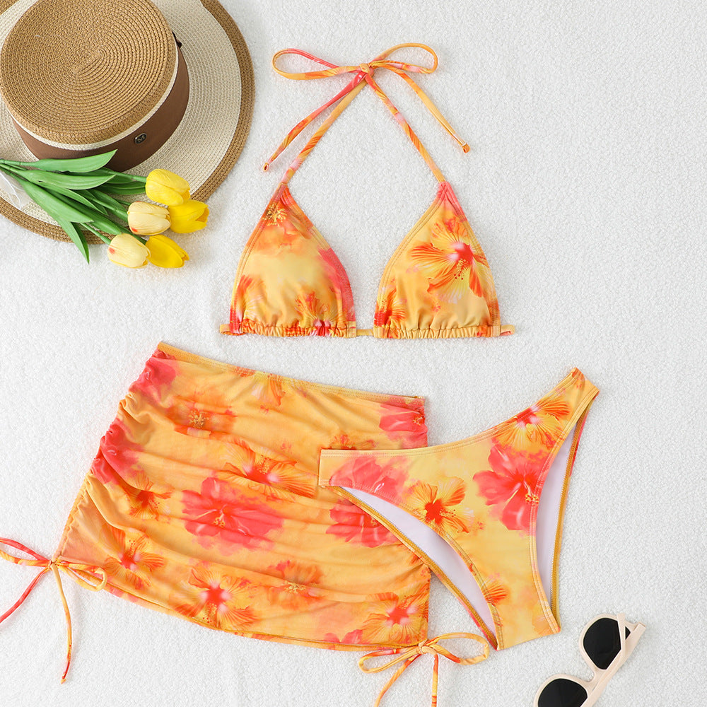 Sexy Tie-Dye Print Bikini Three-Piece Swimsuit for Women
