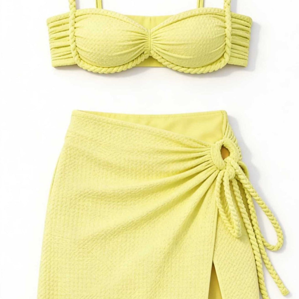 Sexy Tied Mid-Length Swimwear Three-Piece Set for Women