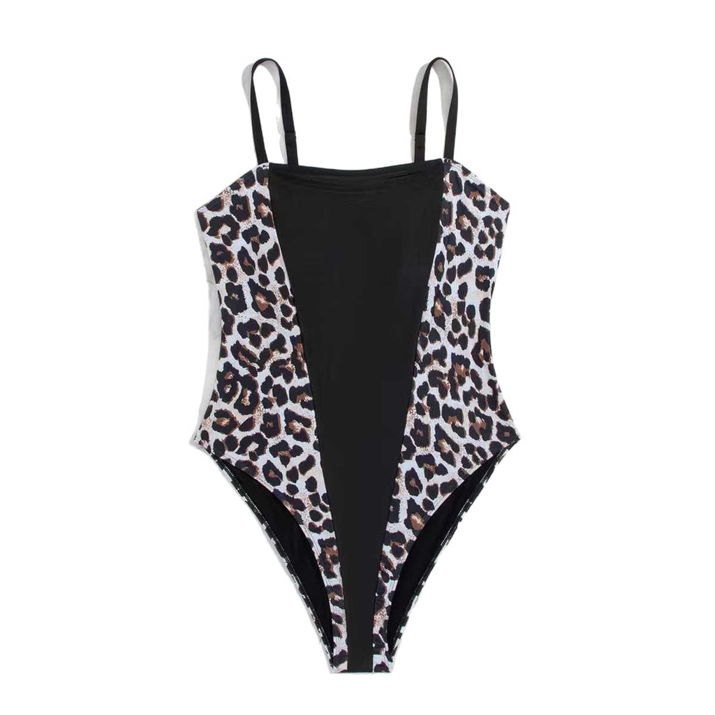 Leopard Print Sleeveless High Waist One-Piece Swimwear for Beach