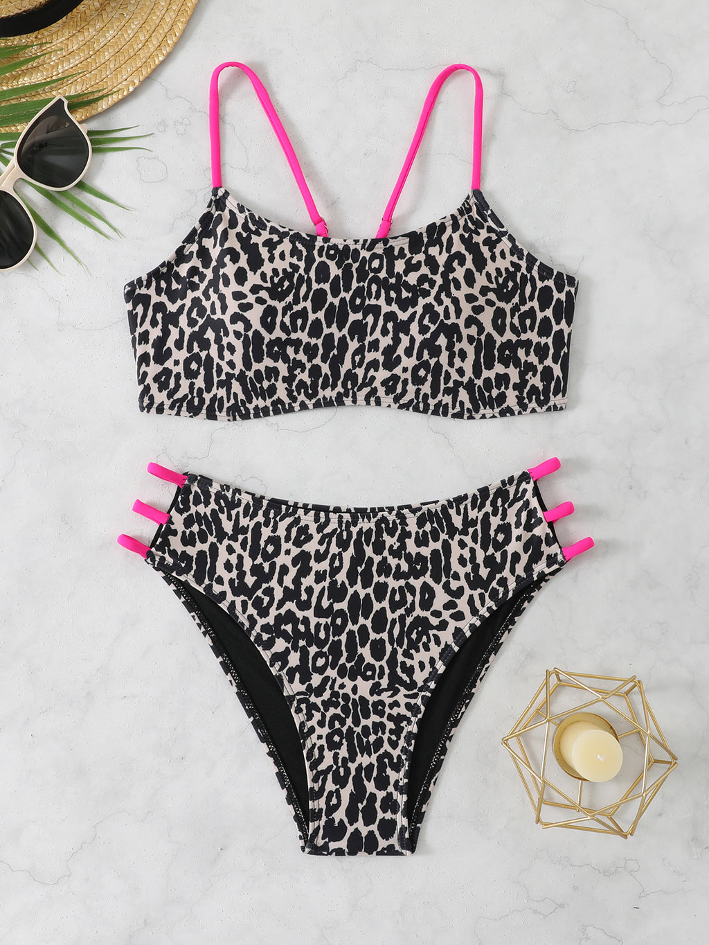 Leopard print two-piece bikini swimsuit for women