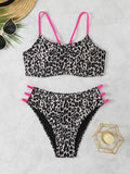 Leopard print two-piece bikini swimsuit for women