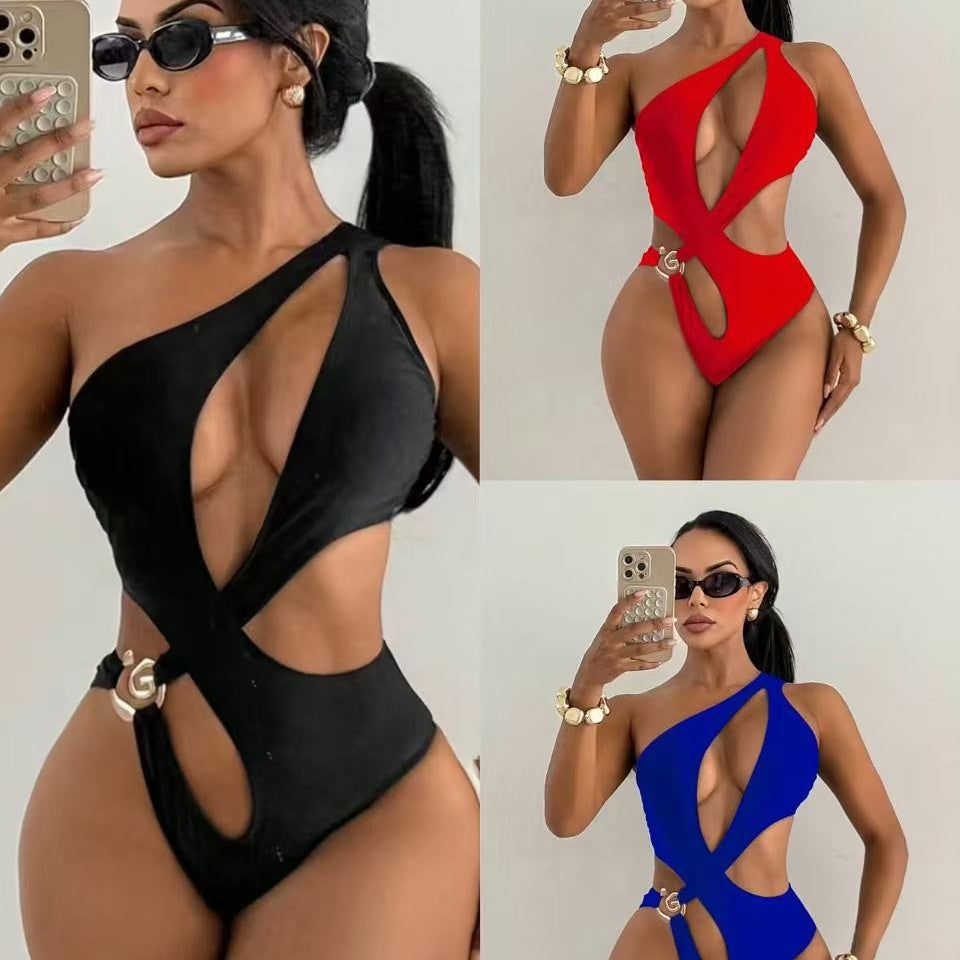 Swimsuit Solid Color One-Piece Cut-Out Sexy Bikini