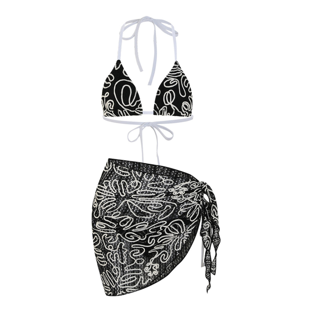 Mesh three piece women's swimsuit sexy strap hot spring