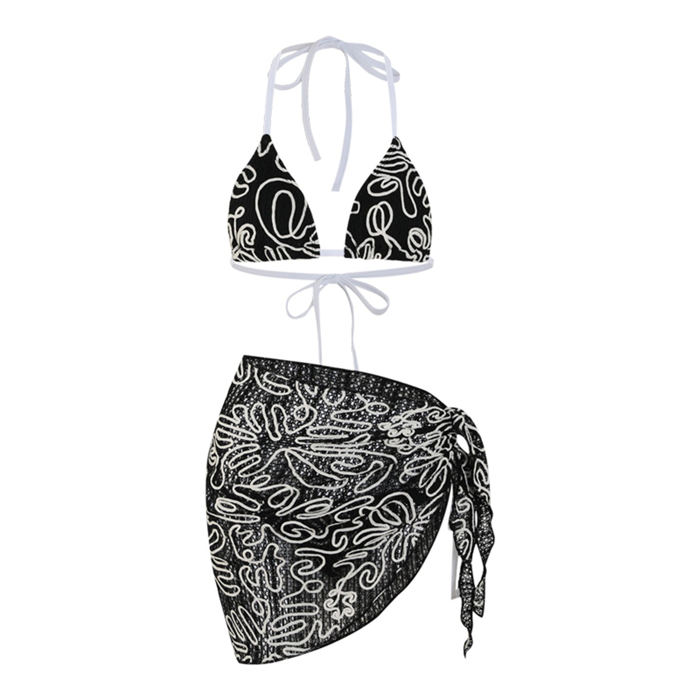 Mesh three piece women's swimsuit sexy strap hot spring