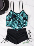 Split high waisted ruffled edge drawstring bikini swimsuit