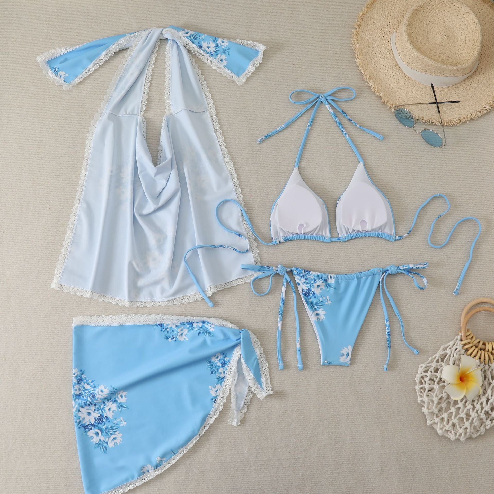 Bikini Swimwear Set with Strapless Halter Neckline Sexy Two-Piece Beachwear