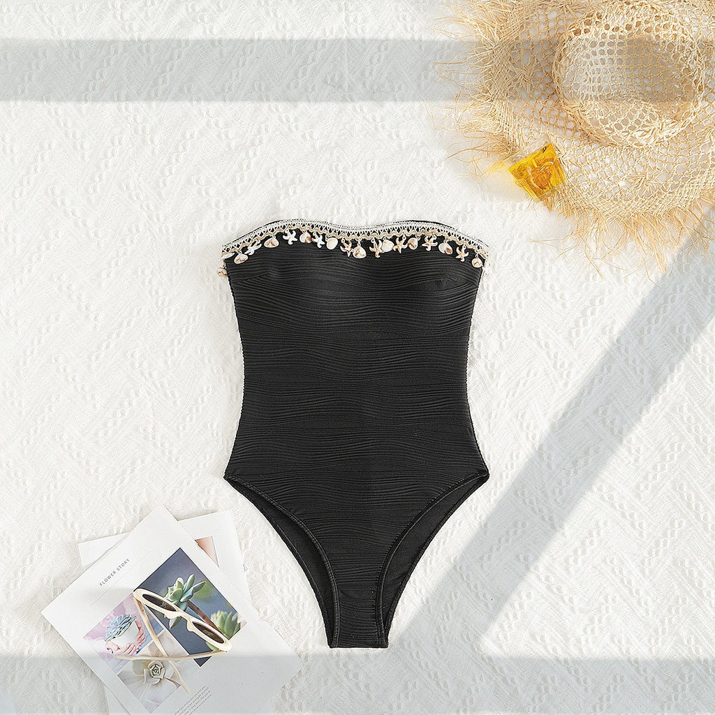 One-Piece Swimsuit with Shell and Starfish Metal Accessories, Beach Vacation Bikini