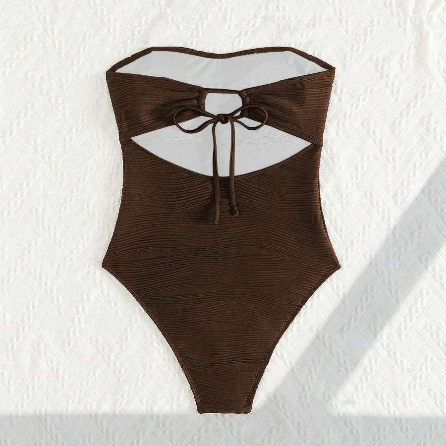 One-Piece Swimsuit with Pleated Slimming Design, Sexy Backless Swimwear