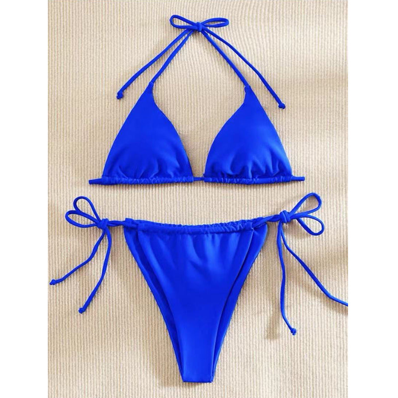 Solid color strap swimsuit with backless design