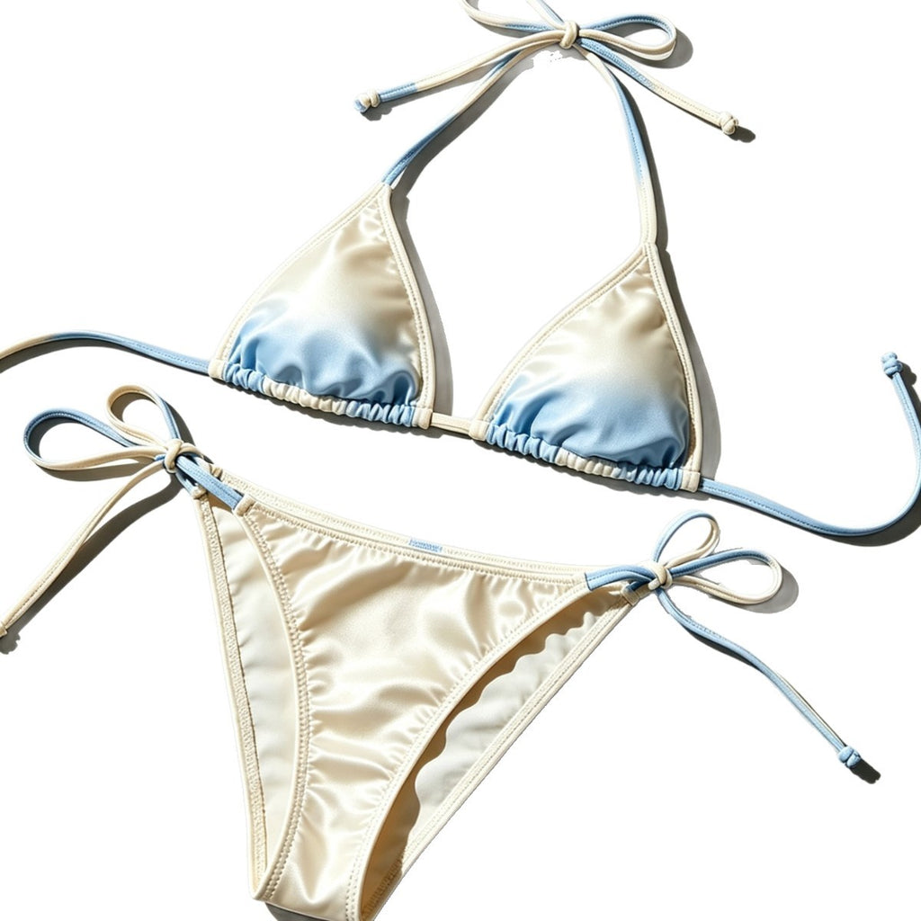 Backless Slimming Gradient Strap Neck Two-Piece Bikini for Beach Pool Hot Spring