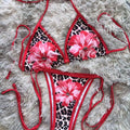 Leopard Print Red Flower Bikini Tie-Up Two-Piece Swimsuit Bikini Export