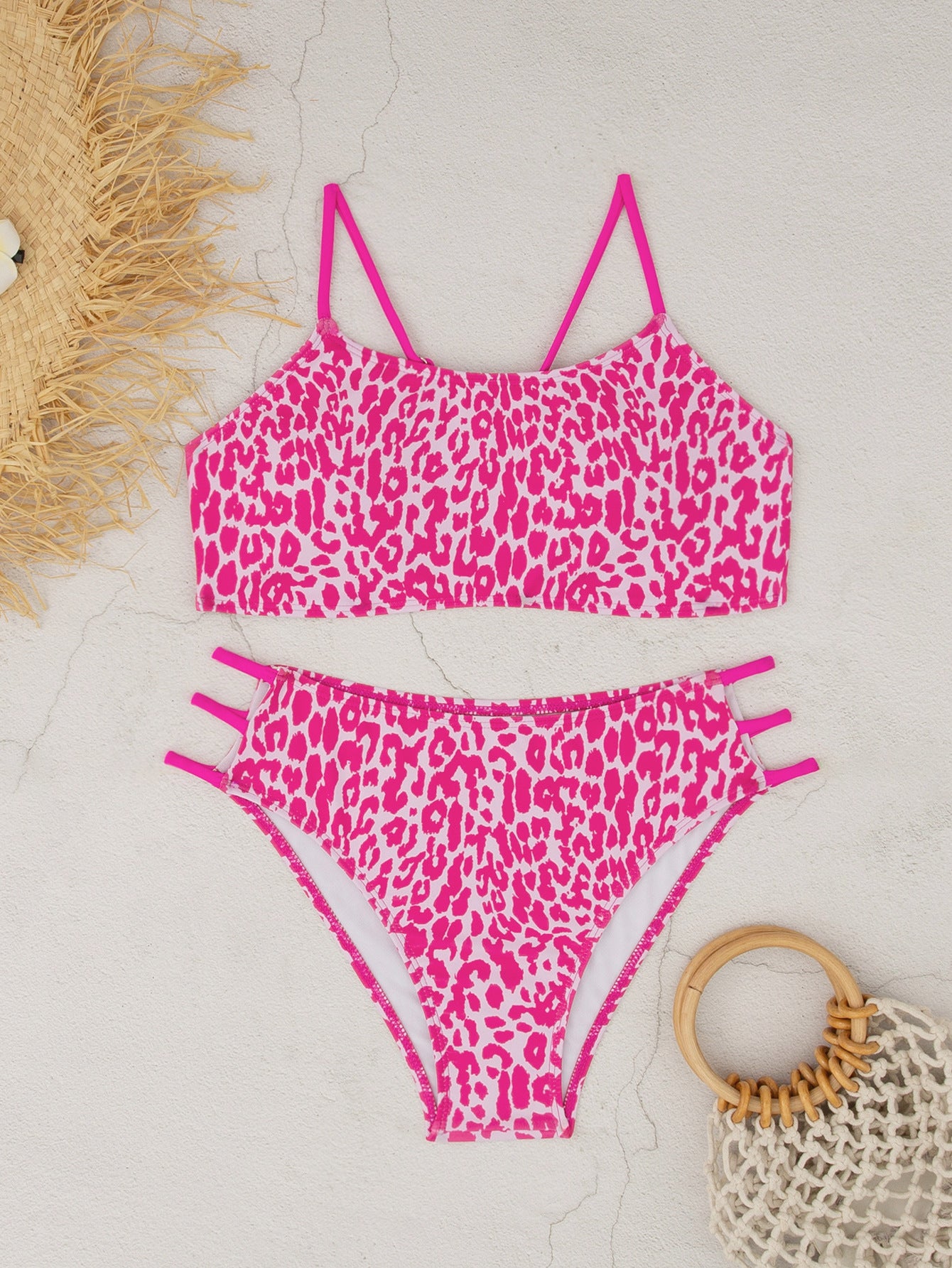 Leopard print two-piece bikini swimsuit for women